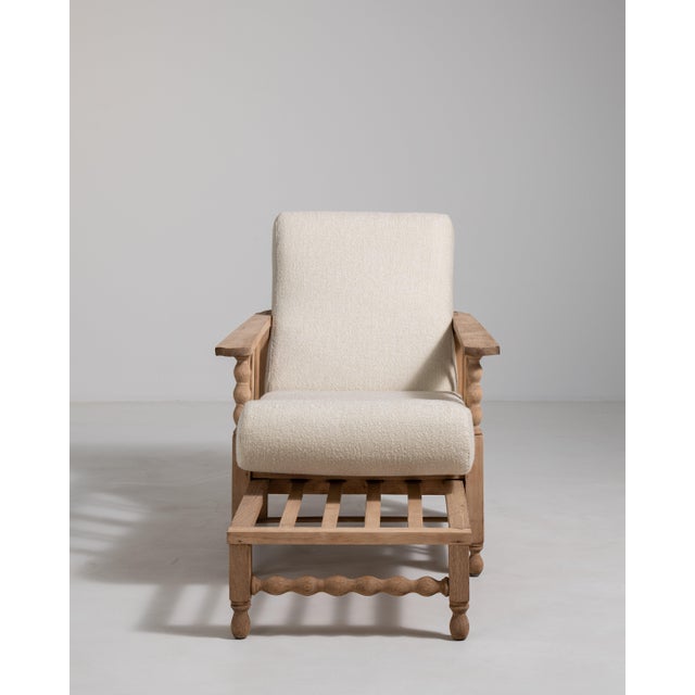 Wood French Oak Reclining Armchair with Pull-Out Footrest, Antique, France, Circa 1940 For Sale - Image 7 of 18