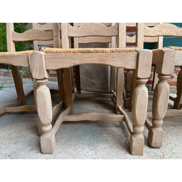Set 6 Vintage French Ladder Back Dining Chairs Rush Seat Bleached Oak Farmhouse For Sale - Image 14 of 18