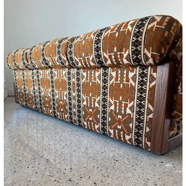 Mid Century Modern Sofa with Kilim style upholstery with generously rolled arms and captivating geometric patterns in...