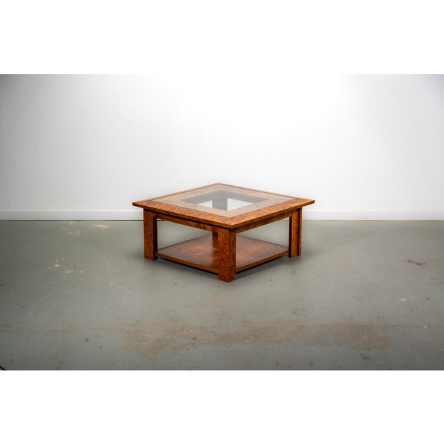 Walnut Burl and Glass Coffee Table, 1989 For Sale - Image 6 of 12