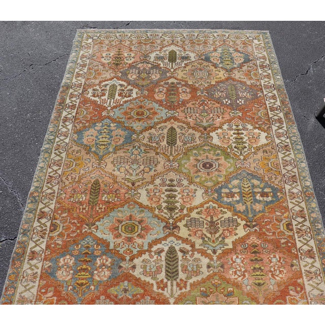 Copper Antique Persian Bakhtiari Gallery Rug With Garden Design and Rust Field For Sale - Image 8 of 12