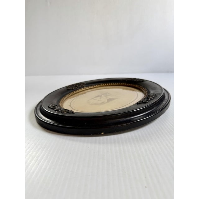 Brown Antique Oval Deep Dark Wood Picture Frame Gold Floral Detail With Photo of a Girl 12x14” For Sale - Image 8 of 13