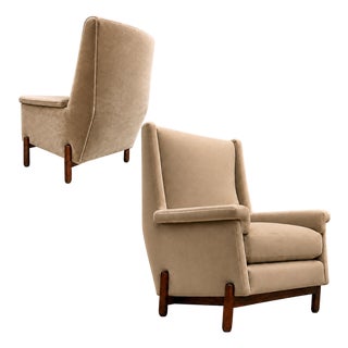 Jorge Jabour Pair of Club Armchairs in Brazilian Rosewood and Sage Mohair, Brazil, 1960s For Sale