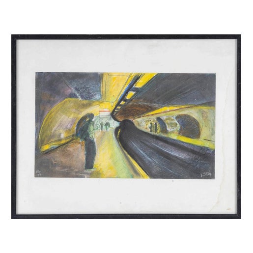 Y. Jastoy, Feb. 99, Subway Platform, Drawing on Paper For Sale