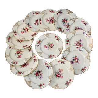 Set of 13 Floral Porcelain Czechoslovakian Epiag Dessert/Bread Plates For Sale