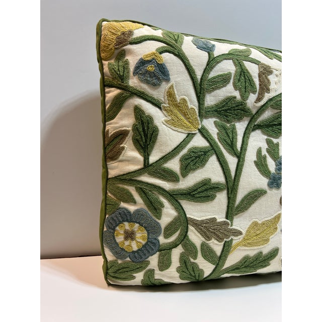 Crewel Rectangular 26”x19”Feather/Down Pillow For Sale - Image 4 of 5