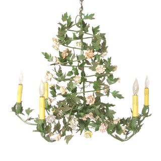Louis XV Style Tole & Porcelain Flower Chandelier For Sale