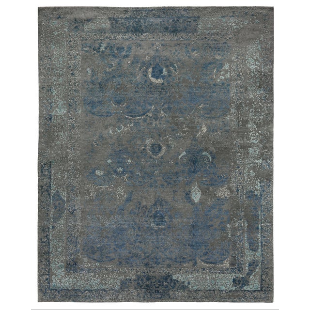 Gray Jordan Gray/Blue Hand knotted Wool/Viscose/Cotton Area Rug - 10'x14' For Sale - Image 8 of 8