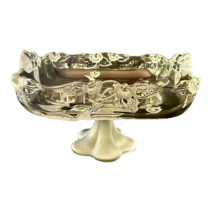 Mikasa "Spring Medley" Footed Cake Plate – Frosted Glass Pedestal Deep Bowl Platter