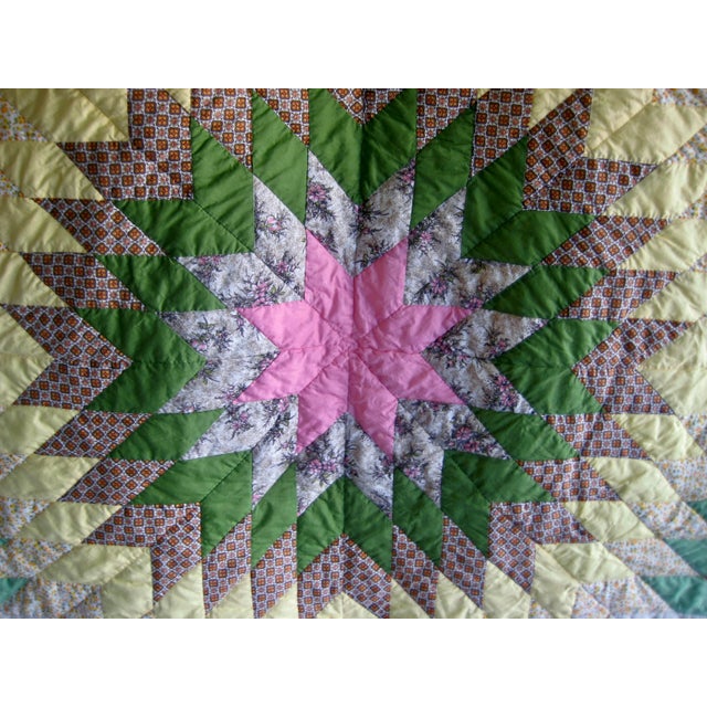 Abstract Mid Century American Amish Quilt Large Patchwork Star For Sale - Image 3 of 9
