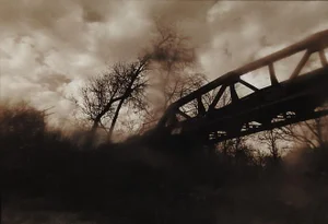 Vintage 1990's Sepia Toned Railroad Train Trestle Photograph