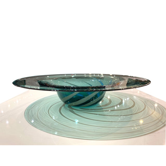 This is a massive, stunning 21" Venini Murano centerpiece bowl. The bowl features a flowing spiral form that pulls the eye...