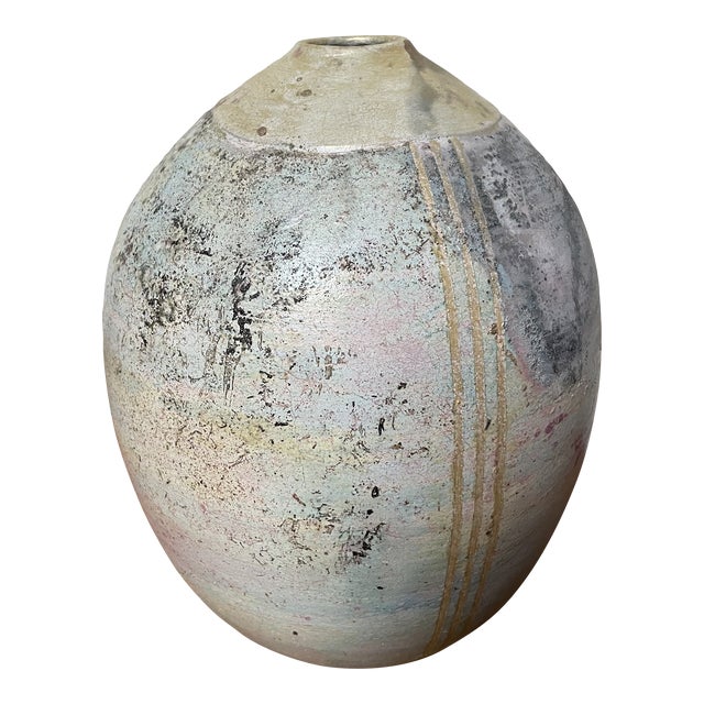 Vintage Postmodern Studio Pottery Pastel Raku Vase For Sale