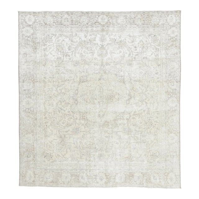 Vintage Persian Tabriz Rug, All-Over Ghost Pattern in Ivory and Pale Taupe - Rug & Kilim For Sale