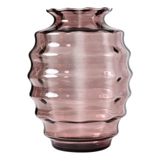 Belgian Art Deco Optic Glass Vase from Doyen, 1930s For Sale