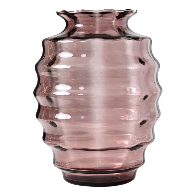 Belgian Art Deco Optic Glass Vase from Doyen, 1930s For Sale