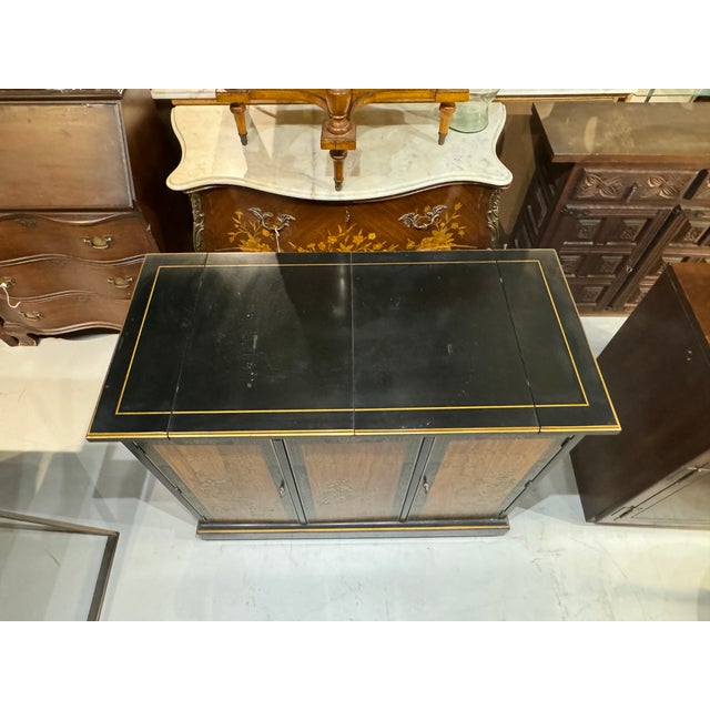 1970s Drexel Et Cetera Collection Black Lacquer Chinoiserie Buffet Server With Flip Top For Sale In Miami - Image 6 of 12