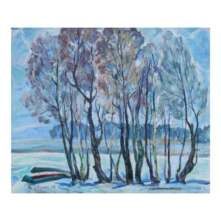 1970s Winter Impressionism: Ukrainian Landscape Painting, 1977 50-60 For Sale