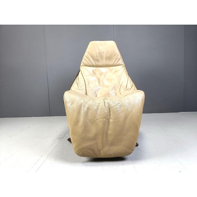 Brown Set of Vintage Leather Swivel Chair and Ottoman, 1970s For Sale - Image 8 of 12