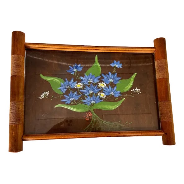Art Deco Hand Painted Wood Tray Brown Color, France, 1940s For Sale