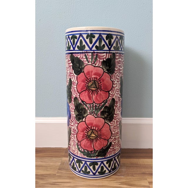20th Century Floral Blue and Pink Ceramic Umbrella Stand Chairish