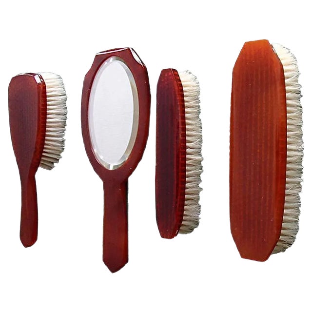 Bakelite Barber Set with Mirror, Hairbrush and Two Clothes Brushes, 1950s, Set of 4 For Sale