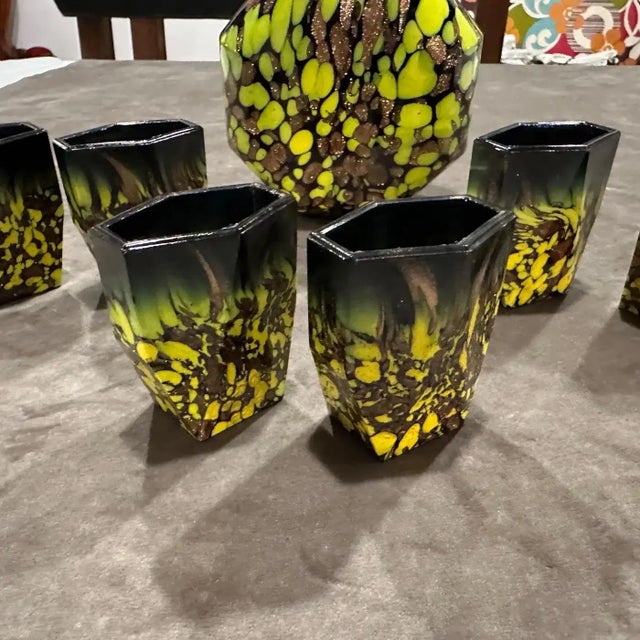 1940s Art Deco Aventurine Murano Glass Rosolio Set For Sale - Image 6 of 16