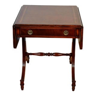 1920 Heritage Henredon Regency Mahogany & Leather Top Drop-Leaf Pembroke Table For Sale