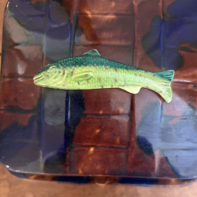 Minton Antique English 19th Century Majolica Sardine Box With Striking Turquoise Interior For Sale - Image 4 of 6