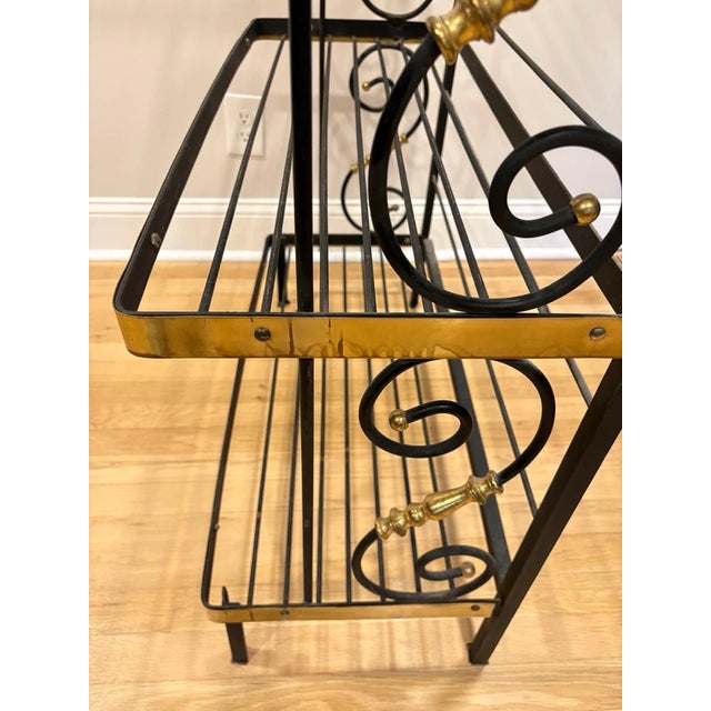 Vintage French Style Four Tier Scrolled Wrought Iron & Brass Baker's Rack For Sale - Image 10 of 10