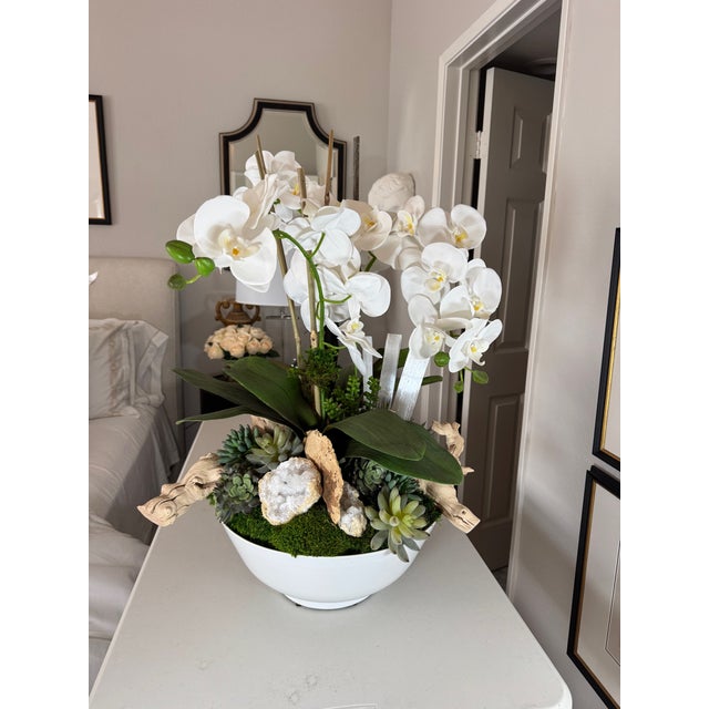 Vintage Amthor Modern Imports Japanese Ceramic Bowl With Monumental Faux Orchid Arrangement For Sale - Image 4 of 13