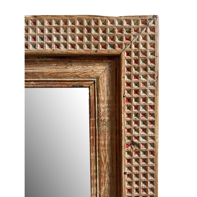 Indian Vintage Original Indian Carved Wood Full Length Mirror For Sale - Image 3 of 6