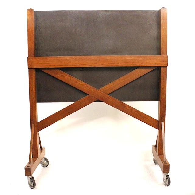 Vintage 1940s Industrial Oak Magnetic Blackboard Chalkboard Idea Board On Wheels