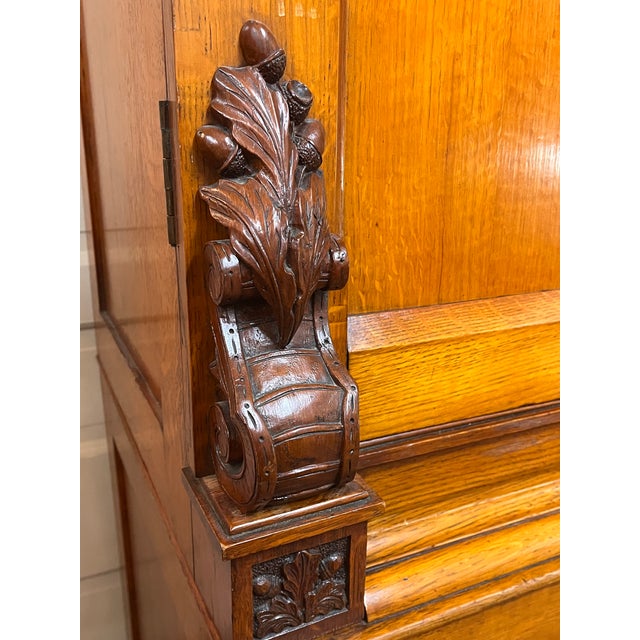 Antique Mid-1800s Oak Linen Press Cabinet For Sale - Image 9 of 11