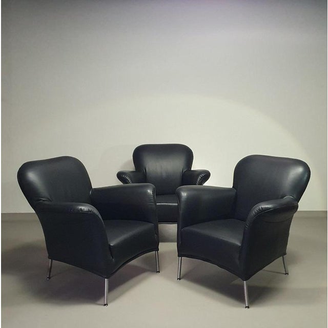 Model Turn Chair in Black Leather by Bert Plantagie, Set of 3 For Sale - Image 5 of 18