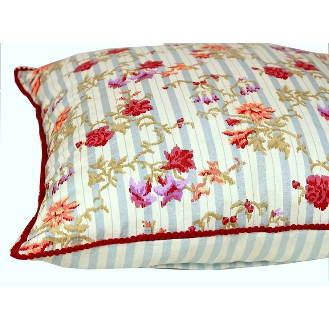 Vintage 1980s Jane Churchill Floral Stripe Pillow Cover With Pom Pom Trim For Sale - Image 6 of 12