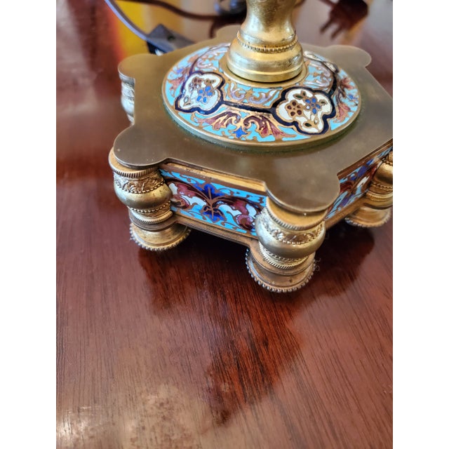 A fine antique original French attributed to sevres enamel champleve urn lamp. All hand made and artist signed (...