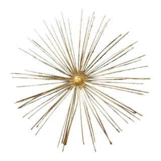 Mid Century Brass Sunburst Wall Sculpture For Sale