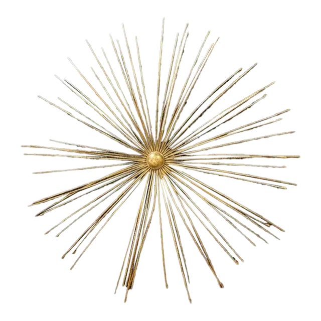 Mid Century Brass Sunburst Wall Sculpture For Sale