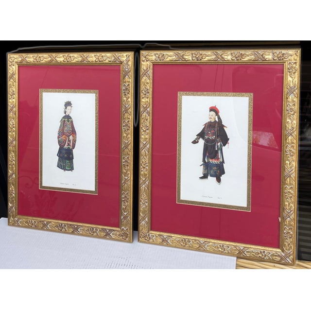 20th-C. Gilt Framed & Matted Chinoiserie Qing Dynasty Costume Prints Set of 4 For Sale - Image 4 of 6