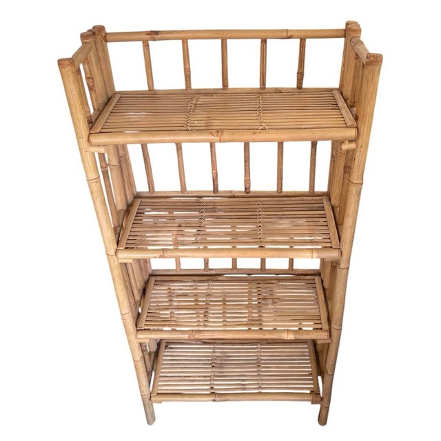 Wood Vintage Mid-Century 4-Tier Bamboo Folding Etagere Bookshelf For Sale - Image 7 of 12