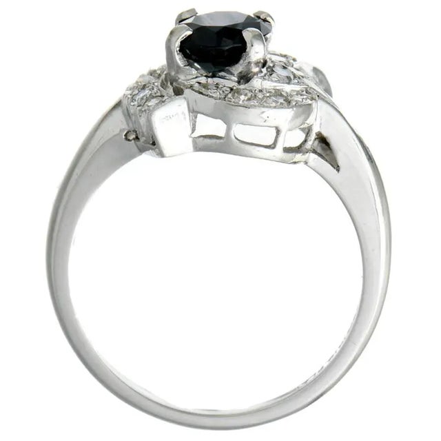 Platinum Vintage Sapphire(1.28) & Diamond(0.18) Ring, size 7 For Sale - Image 4 of 5