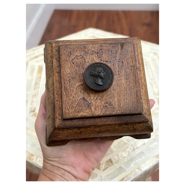 Brown Ooak Antique Wood Box/ Pressed Horn Mourning Cameo For Sale - Image 8 of 10