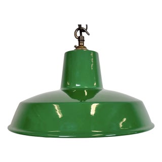 Industrial Green Enamel Factory Pendant Lamp, 1960s For Sale