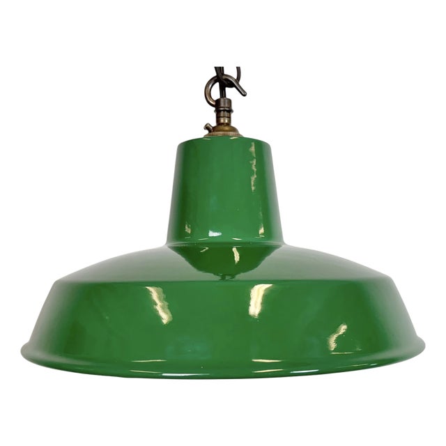 Industrial Green Enamel Factory Pendant Lamp, 1960s For Sale