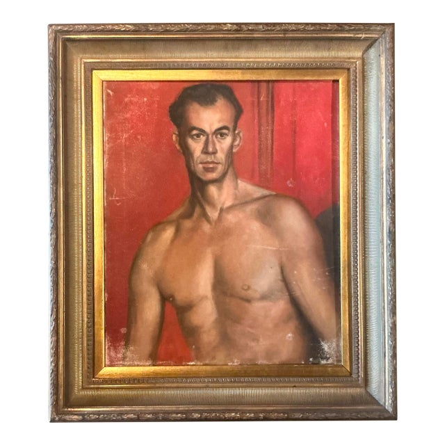 Vintage Boho Original Oil Portrait of Man For Sale