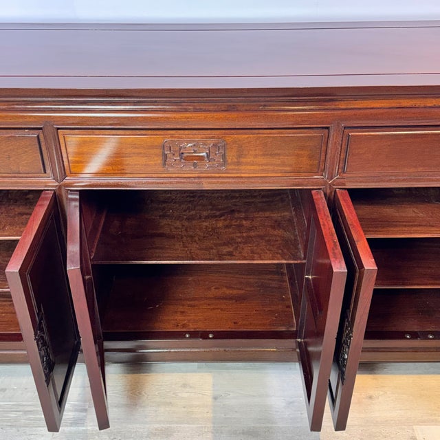 Vintage Asian Rosewood Carved Longevity Sideboard Server For Sale - Image 12 of 15