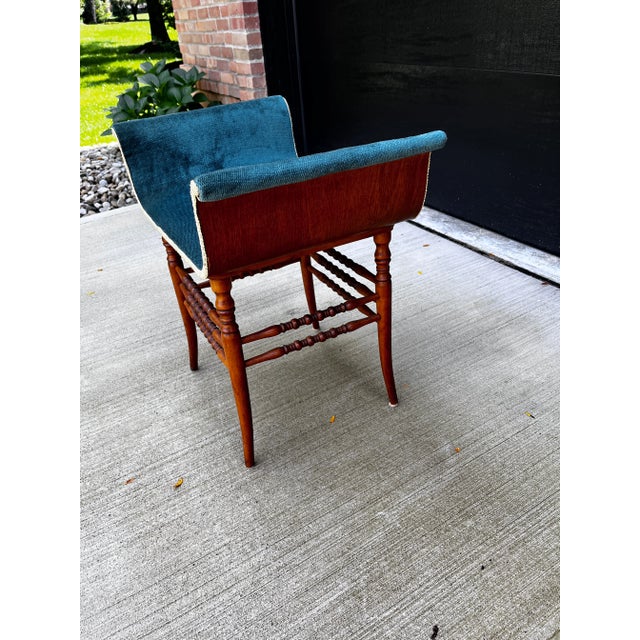 **NATURAL OUTDOOR LIGHT MAY CAUSE SHADOWS/COLOR VARIANCES IN PHOTOS. THIS IS NOT THE CASE. The upholstery peacock blue is...