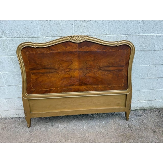 Early 20th Century French Provincial Louis XV Flame Mahogany and Parcel Painted Full Size Bed For Sale - Image 10 of 17