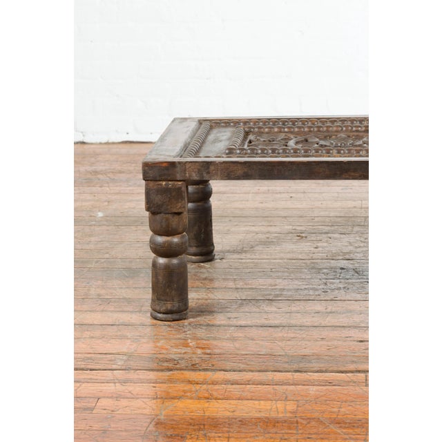 Indian 19th Century Small Wooden Coffee Table with Carved Floral Motifs For Sale - Image 10 of 13